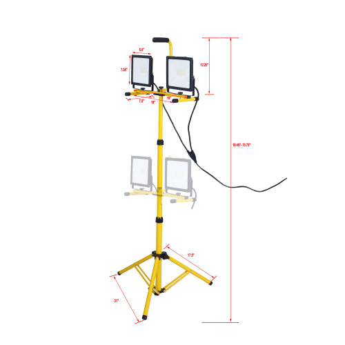 Dual head LED Work Light Wih Telescoping Adjustable Tripod Stand